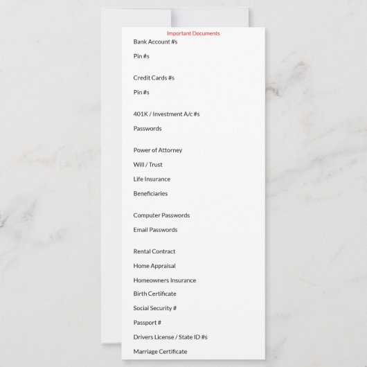 Kaart met Belangrijke Documenten (Voorkant)