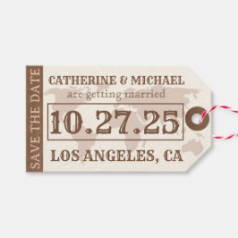 kaart met bruin leder bespaart de datum cadeaulabel