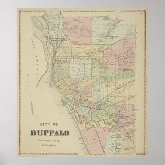  kaart met bufferzone (1866) poster (Voorkant)