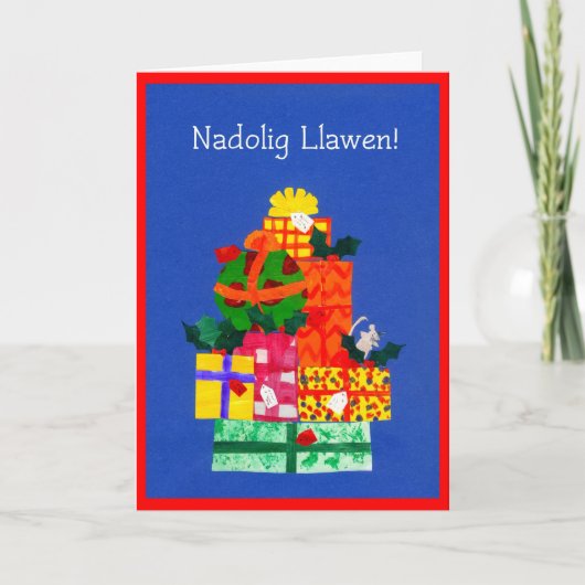 Kaart met kerstcadeautjes, Welsh Greeting (Voorkant)