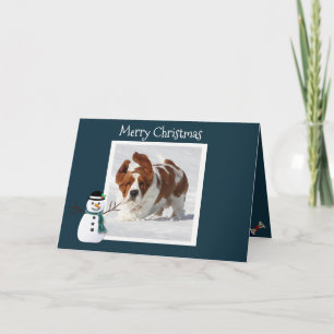Kaart met kerstmis, met basset, Cadeaus & House