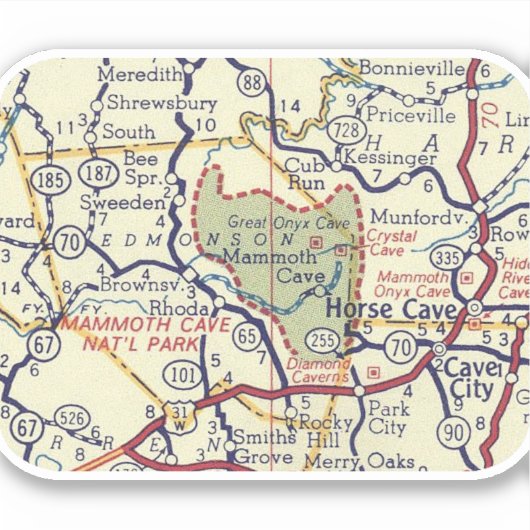 kaart met Mammoth Cave NP Sticker (Voorkant)