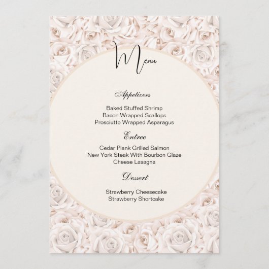 Kaart met Vintage Witte Rozen Menu (Voorkant)
