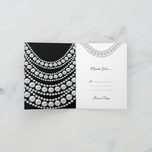 Kaart met witte parels op zwart bedanken (Binnen)