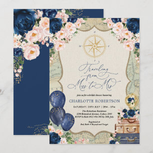  kaart Miss to Mrs Navy Blush Vrijgezellenfeest