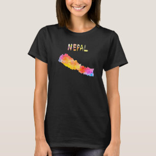 Kaart Nepal: Waterverf Nepalese kleurrijke kaart I T-shirt