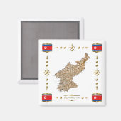 Kaart Noord-Korea + Flags Magnet Magneet (Voorkant / Achterkant)
