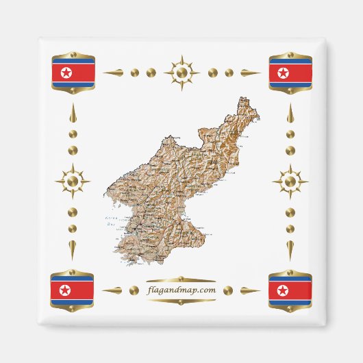 Kaart Noord-Korea + Flags Magnet Magneet (Voorkant)