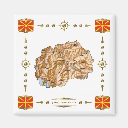 Kaart Noord-Macedonië + Flagnet Magnet Magneet (Voorkant)