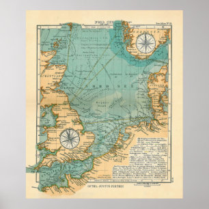 kaart noord-Zee Viking & Norse Routes (1906) Poster