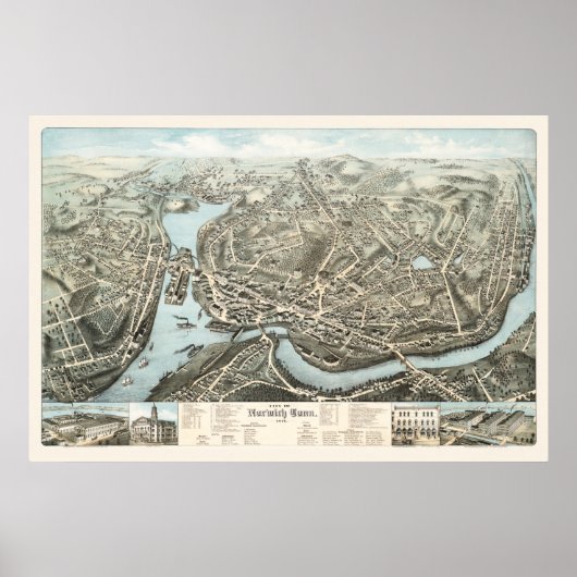 Kaart Norwich, CT vanaf 1876 Poster (Voorkant)