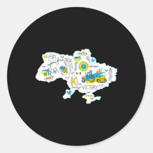 Kaart Oekraine - Oekraïens nationaal embleem - Oek Ronde Sticker