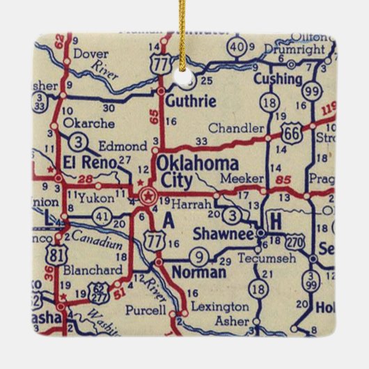 kaart Oklahoma City Keramisch Ornament (Achterkant)