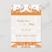 Kaart Oranje en Ivory Damask Wedding Insert (Achterkant)