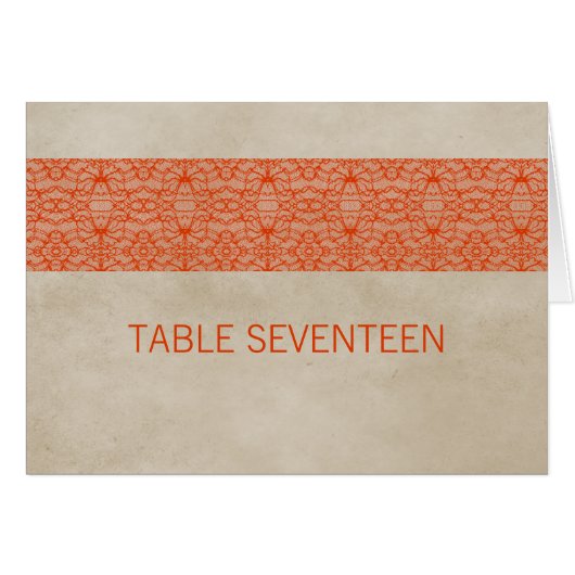 Kaart Oranje Rustic Lace Table Number (Voorkant Horizontaal)
