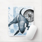  kaart Orca Blue Compass Muismat (Met muis)