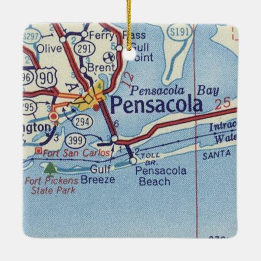  kaart Pensacola FL Keramisch Ornament (Achterkant)