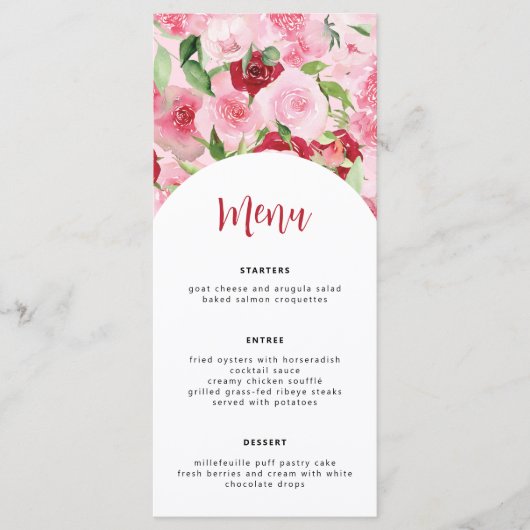 Kaart Pink Floral Menu (Voorkant)