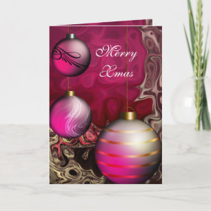 Kaart Prettig Kerstmis Plum Roze Ballen