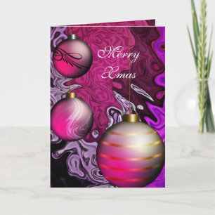 Kaart Prettig Kerstmis Plum Roze Ballen