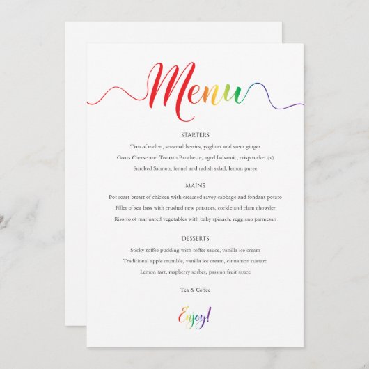 Kaart Rainbow Wedding Menu (Voorkant / Achterkant)