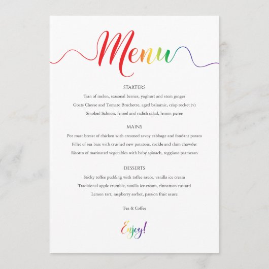 Kaart Rainbow Wedding Menu (Voorkant)