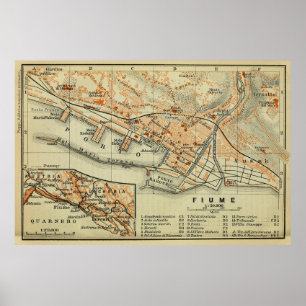 kaart Rijeka Kroatië (1911) Poster