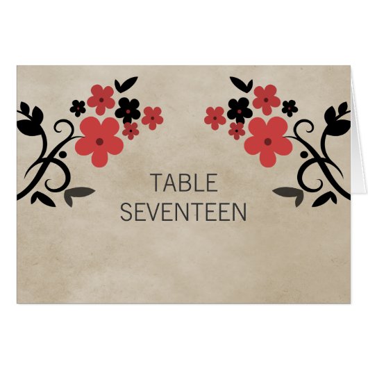 Kaart Rode zoete  Floral Table Number (Voorkant Horizontaal)