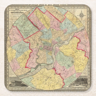 Kaart rond de stad Philadelphia Vierkante Kartonnen Onderzetter
