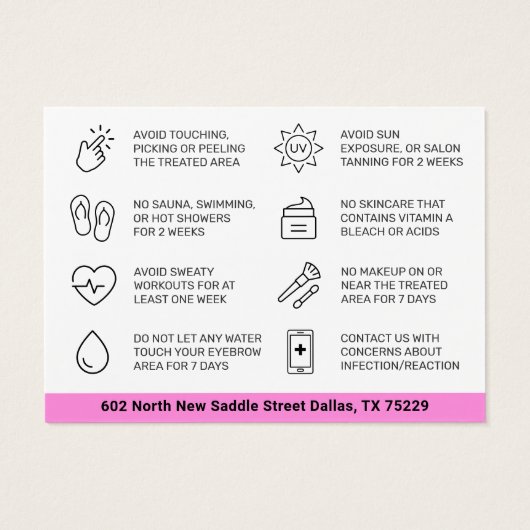 Kaart Roze Brows Aftercare PMU Brow Instructions (Achterkant)