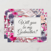 Kaart roze Floral Godmoeder Voorstel (Voorkant / Achterkant)