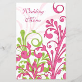 Kaart roze groene witte Floral Wedding Menu (Achterkant)