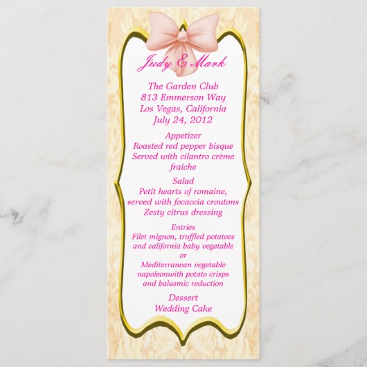 Kaart Roze weduwenmenu (Voorkant)