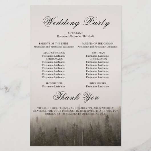 Kaart Rustic Forest Misty Landscape Wedding Progra (Achterkant)