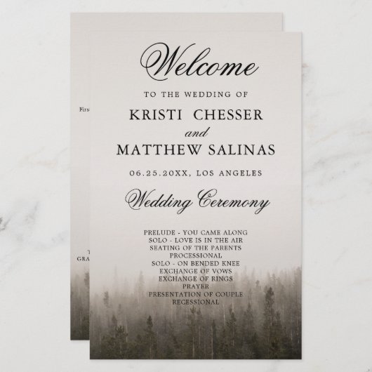 Kaart Rustic Forest Misty Landscape Wedding Progra (Voorkant / Achterkant)