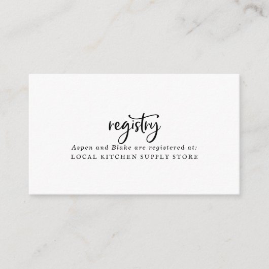 Kaart Rustige Script Gift Registry Enclosure (Voorkant)
