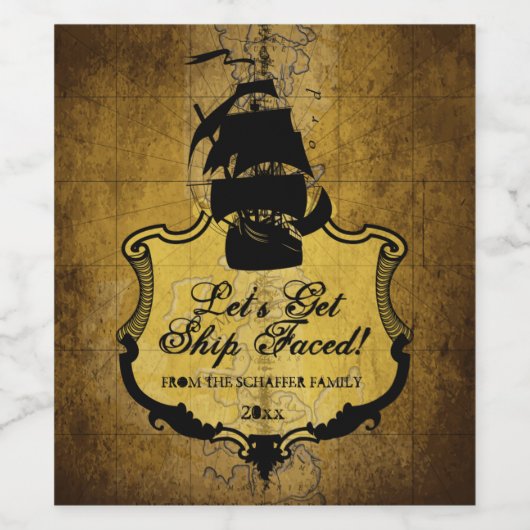 kaart, scheepszijde, grappig wijn etiket (Enkel label)