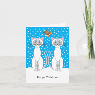 Kaart: Snowy Christmas cats en Robin vriend Feestdagen Kaart