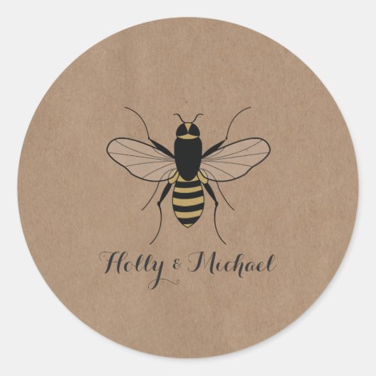 Kaart Stock Geïnspireerde Honey Bee Bruiloft Stick Ronde Sticker (Voorkant)