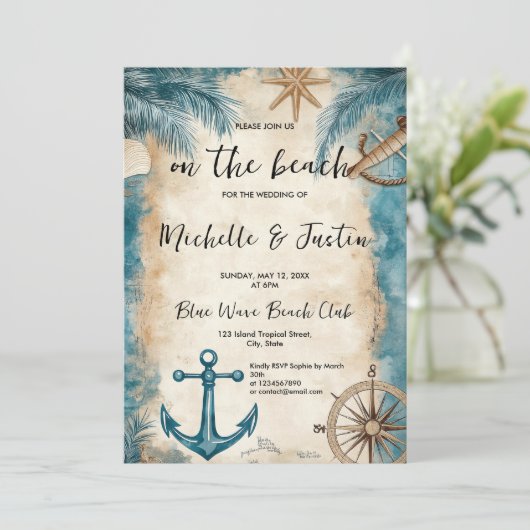 kaart Strandanker Kustbruiloft (Staand voorkant)