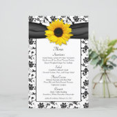Kaart Sunflower Black White Damask Wedding Menu (Staand voorkant)