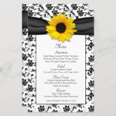 Kaart Sunflower Black White Damask Wedding Menu (Voorkant / Achterkant)