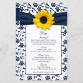 Kaart Sunflower Navy Blue White Damask Wedding Men (Voorkant / Achterkant)