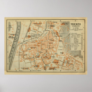 kaart Trento Italië (1911) Poster