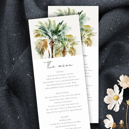 Kaart Tropisch Waterverf Palm Trees Wedding Menu