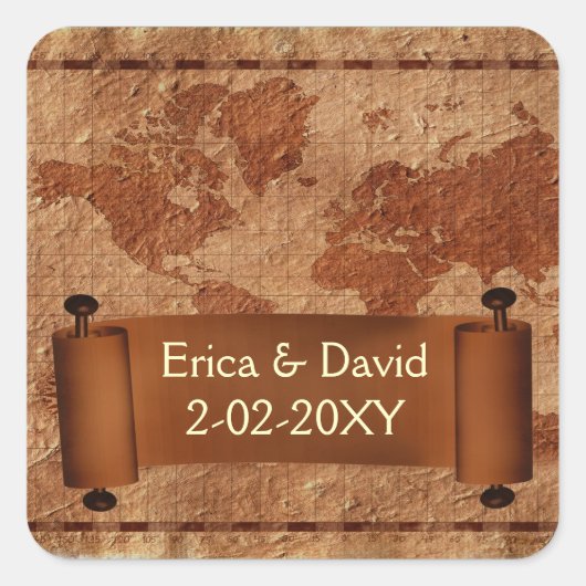  kaart trouwlabel vierkante sticker (Voorkant)