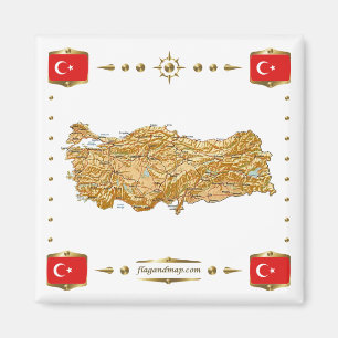 Kaart Turkije + Flags Magnet Magneet