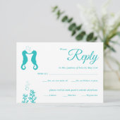 Kaart Turquoise Seapaarden Wedding Response (Staand voorkant)