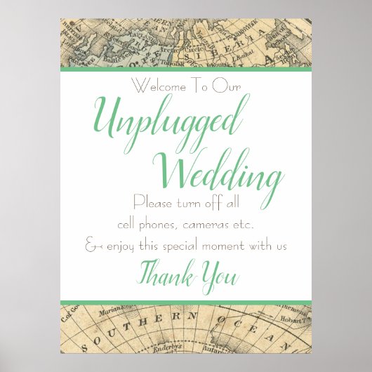  kaart unplugged Wedding Sign (Extra Groot) Poster (Voorkant)