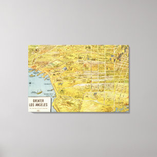 kaart van 1932, groter Los Angeles Canvas Afdruk